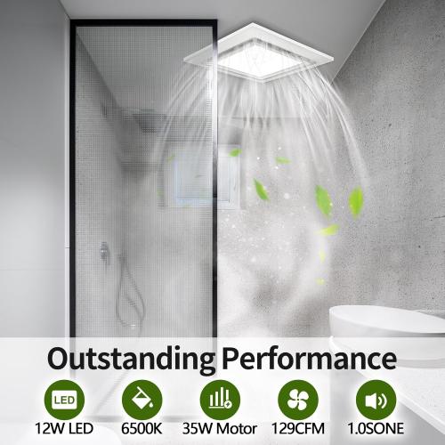 TEPU 9.8Inch Grille Bathroom Exhaust Fan with Light 110 CFM, Housing 8 x 8, Duct 4Inch, 1.0 Sone Quiet Bathroom Exhaust Fan with 6500K 1200LM LED Light, for Bathrooms, Laundry Room, Shower Area