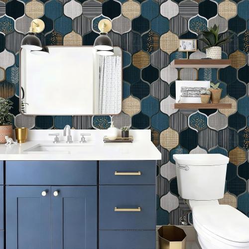Elegant Geometric Tile Wallpaper Peel and Stick Removable 17.7 x 118.11 Multi-Texture Quatrefoil Pattern Wall Paper Self Adhesive for Classroom Bedroom Laundry Room Bathroom