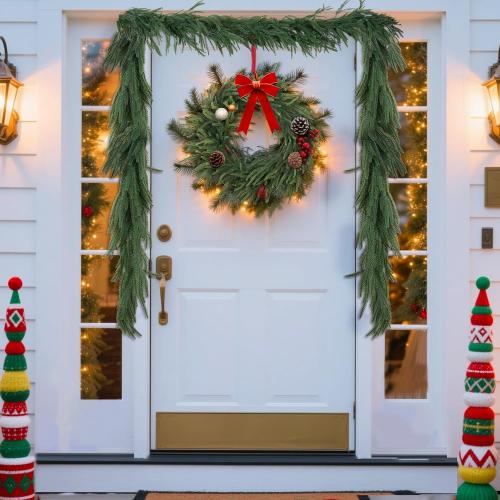 2Pcs 6 FT Artificial Christmas Norfolk Pine Garlands, Real Touch Christmas Garland, Greenery Garland for Mantle, Table, Fireplace, Wall, Stairs Winter Holiday Indoor Outdoor Xmas Decor