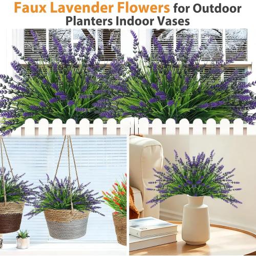 32 Bundles Faux Lavender Plants Outdoor, UV Resistant Fake Lavender Flower