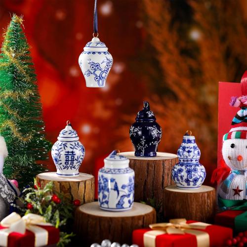 BBTO 6 Pcs Mini Chinoiserie Porcelain Hanging Decorations Blue and White Ceramic Tree Pendant Ornaments Birthday Party Baby Shower Wedding Home Decor (Classic Style)