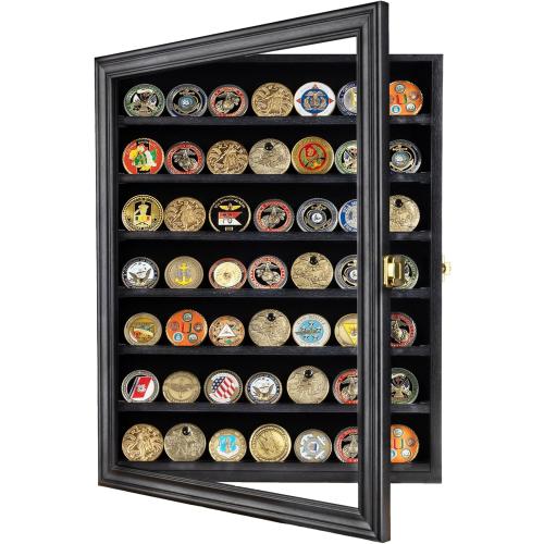 Military Challenge Coin Display Case Poker Chip Display Stand Rack Black Finish 98% UV Protection Compatible with Army Navy Air Force Marine Corps Honored Coins