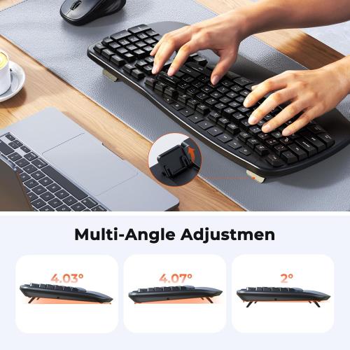 Black MEETION New Ergonomic Keyboard and Mouse Wireless Combo, Wave Keys Natural Typing, 2.4G Wireless Keyboard with Wrist Rest, 4 Adjustable DPI Optical Mouse, Computer/Laptop/Windows/Mac, Black