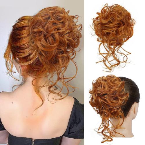 Messy Bun Hair Piece, Messy Hair Bun Scrunchies for Women Tousled Updo Bun Synthetic Wavy Curly Chignon Ponytail Hairpiece for Daily Wear(Copper Red)…
