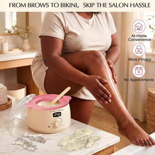 GIRLEARLE Premium Digital Waxing Kit for Women and Men, Wax Warmer Hair Removal at Home with Wax Beads & Silicone Pot, Target Different Types of Sensitive Skin Brazilian Bikini, Facial, Leg, Full body