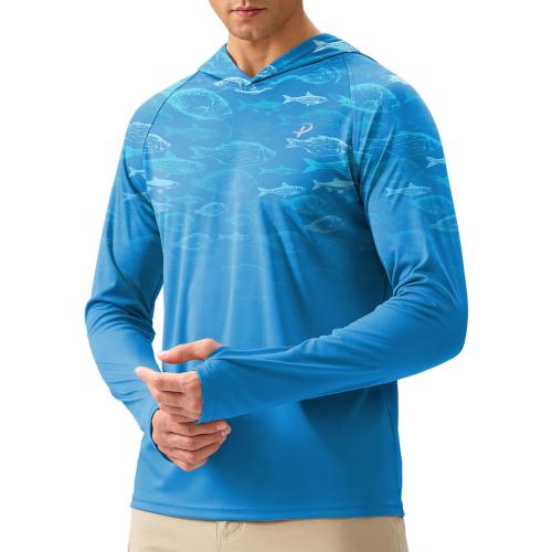 Size Small Pudolla Men's Sun Protection Hoodie Shirts UPF 50  Rash Guard SPF Long Sleeve Fishing Shirt for Men Swim Hiking Boating