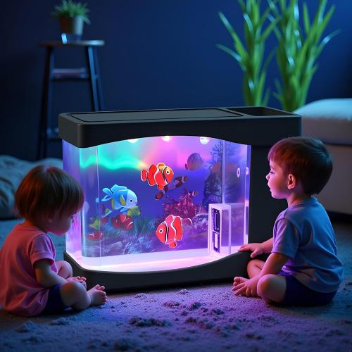 Lightahead® Artificial Mini Aquarium A Sensory Multi Colored LED Swimming Fish Tank with Bubbles