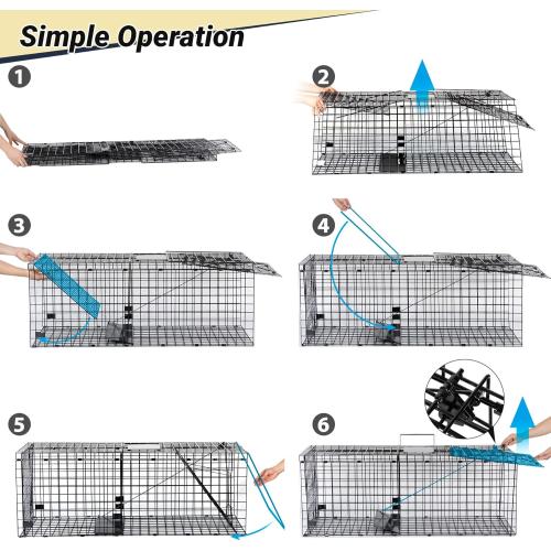 Humane Large Animal Trap Black 42 x 15.7 x 17.7 inch, Easy to Set & Release Animal Trap Cage, Collapsible Live Traps for Dogs, Raccoons, Foxes, Coyotes