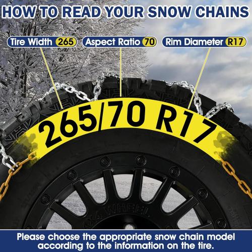 DEDC Snow Chains for SUV Tire Chains Compatible with Tesla Model Y Cars 1 Min Quick Fit Easy Chainsaw Reusable Universal Emergency Traction Chain Tire Width 235 245 255 265 275 - Set of 2 MS1521