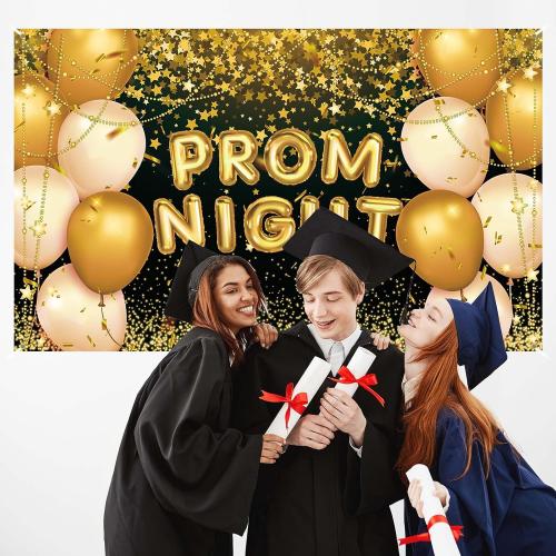 Black and Gold Prom Photo Backdrop Graduation Decoration for Home