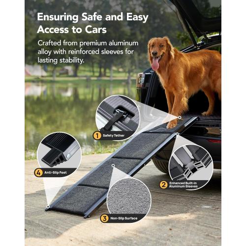 Upgraded Dog Ramp for Car 71'' X-Long & 19.7 Wider Folding Dog Ramps for Large Dogs with Non-Slip Rug Surface Portable Doggy Ramps for SUV Car & Truck, Up to 250 LBS