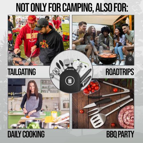 Camp Cooking Utensils | 11 Piece Camping Kitchen | RV Cookware Kit | Travel Grill Set | BBQ Accessories & Essentials for Camper