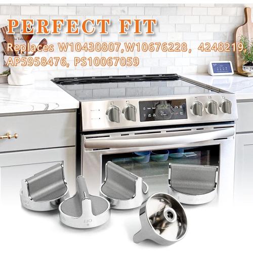 Silver 5 Pack TOMOON 2025 Upgraded W10766544 Gas Stove Knobs Replacements for Whirl.Pool Range Oven WFG540H0ES0 10430807 W10676228 4248219 AP5958476 PS10067059 EAP10067059-Stainless Steel Oven Knobs-5 Pack