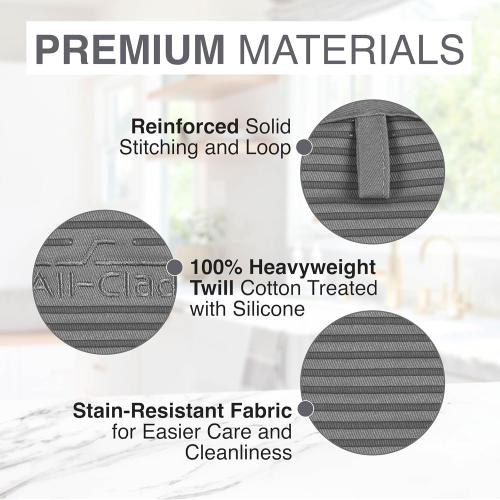 All-Clad Premium Pot Holder & Heating Pad, (2-Pack) Heat Resistant to 500 Degrees, 100% Cotton 10x6.25 for Kitchen and Barbeque, Pewter