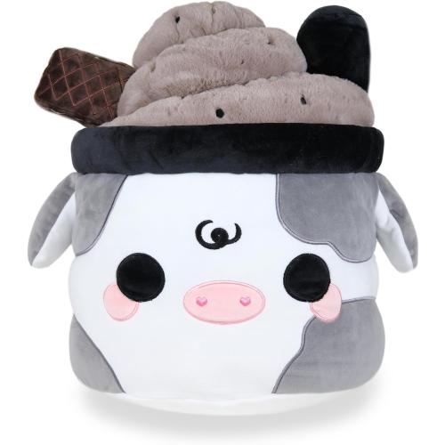 Cuddle Barn PlushGoals - Hug Sized Black Sesame Mooshake | Super Soft Cow Kawaii Dessert Stuffed Animal Plush Toy, 17 inches