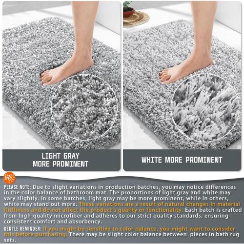 Yimobra Bathroom Rugs Non Slip Washable, Ultra Soft and Water Absorbent Bath Mats, Plush Fluffy Shower Mat Outside, Microfiber Thick Matts for Bathroom Floor/Sink, 24x17, Light Gray and White