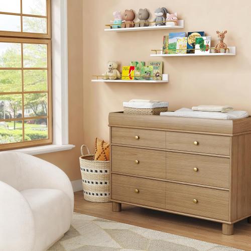 Forbena 24 Inch Bathroom Floating Shelves for Wall Set of 3, Gold Bathroom Shelves Over Toilet Wall Mounted with Rail, Decorative Hanging Shelf for Bedroom Office Living Room Decor (White and Gold)