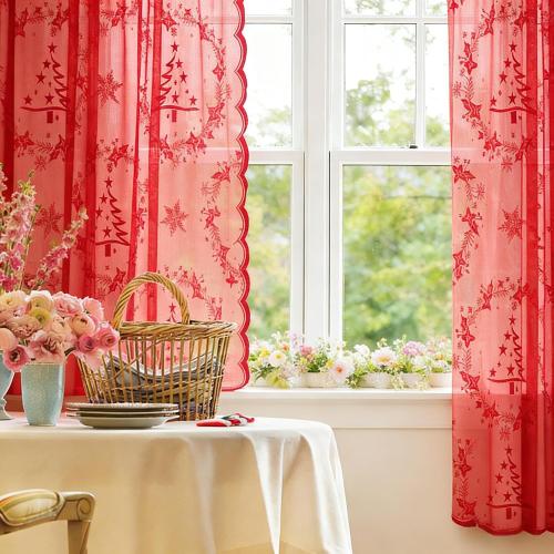 Christmas Lace Curtains 84 Inches Long for Living Room Red