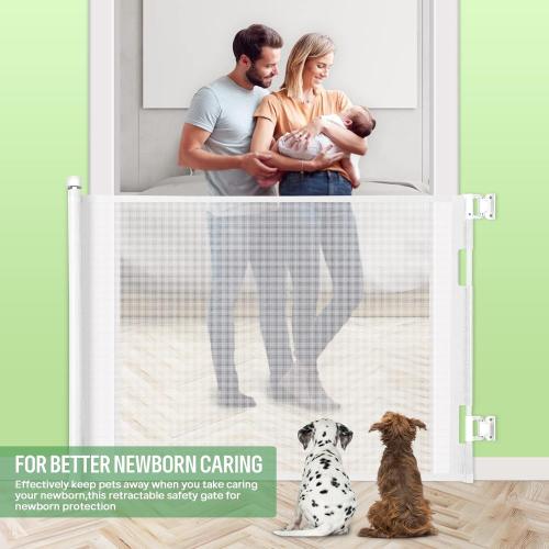 Retractable Baby Gate, Extra Wide Safety Kids or Pets Gate, 45”  Mesh Safety Dog Gate for Stairs, Indoor, Outdoor, Doorways, Hallways
