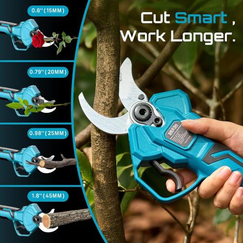 SEESII Pole Electric Pruning Shears: 1.8 Cutting Diameter 2-in-1 Cordless Power Pruner - Brushless Motor, Dual 4.0Ah Batteries, Extra SK5 Blade, 4 Modes Adjustable Branch Cutter for Garden Trimming