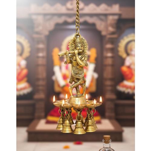 eSplanade - Krishna Wall Hanging Diya with Bells & Chain | Oil Lamp | Home Decor | Diya, Deepak, Deepam - Brass