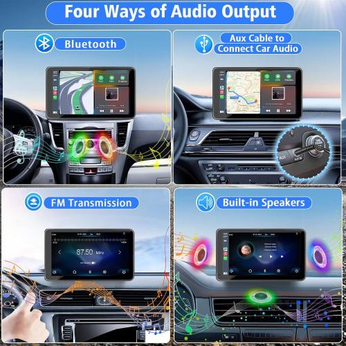 Portable Wireless with Apple CarPlay and Android Auto Screen for Car, 7 HD Touch Screen Car Stereo with Mirror Link, Bluetooth 5.2, Backup Camera, AUX,FM Transmitter for All Vehicle