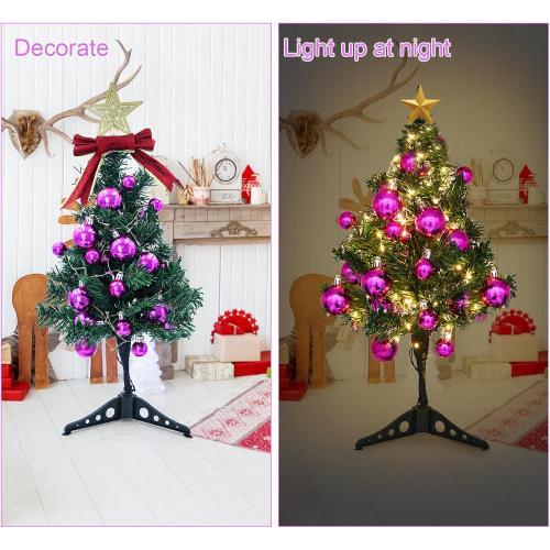 33ct Christmas Ball Ornaments with Lights, Christmas Decorations 8.2 Ft 100 LEDs Globe Ball Lights Outdoor Indoor for Tree urn Filler Flower Nursery Party Garden Yard Gazebo Wedding Decor(Pink)