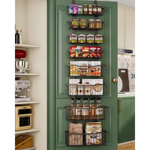 Over The Door Organizer，8-Tier Over The Door Pantry Organizer with Adjustable Baskets，Metal Hanging Pantry Organizers and Storage for Kitchen, Back of Door Seasoning Rack (Black)