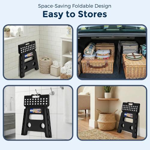 ACKO 13 Inch Folding Step Stool, Holds 300 lb for Adults and Kids, Black