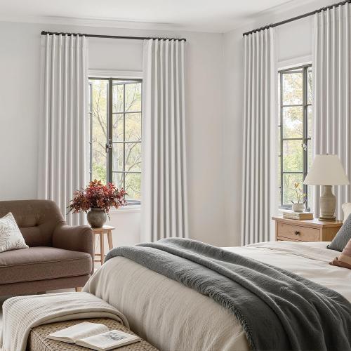 Jowels Natural Linen Blackout Curtains 102 Inches Long 2 Panels for Bedroom