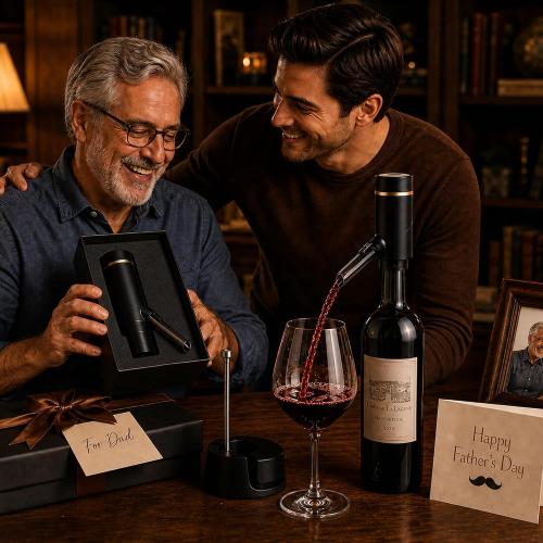BLUBYEES Electric Wine Aerator and Decanter Set with Stand Base, Rechargeable Automatic Aerator Dispenser with One-Touch Pouring and Built-in Pourer, Father’s Day Wine Gift for Men