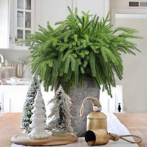 16PCS 18.5 inches Christmas Norfolk Pine Branches,Artificial Faux Greenery Stem,Norfolk Pines Picks for Garland Wreath Xmas and Home Garden Decor