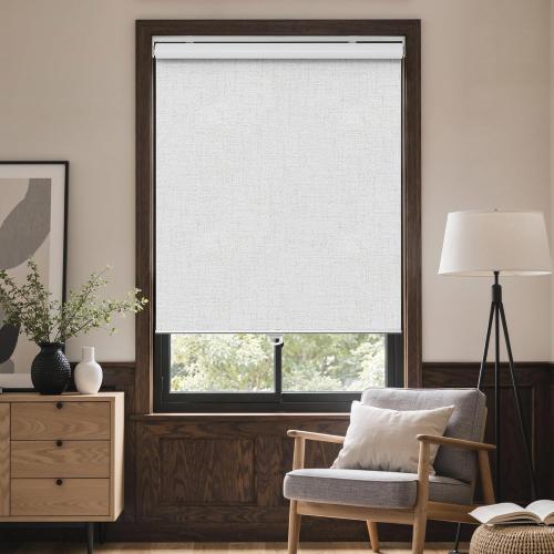 GENIMO 100% Blackout Roller Window Shades, Window Blinds Cordless with Thermal Insulated, UV Protection Fabric, Mini French Door Blinds for Home, Bedroom, Office, Linen White, 23 W X 72 H