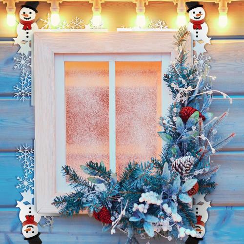 Bucherry 2026 Christmas Door Topper Funny Snowman Snowflake Front Top Door Corner Frame Sign Decor Home Wooden Christmas Cabinet Knob Covers Party Ornament Props Gift for Wall Window DIY