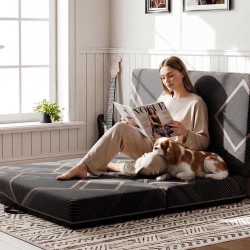 Trifold Mattress Queen Size - 6 Inch Foldable Memory Foam Mattress, Washable Cover and Non-Slip Design, Portable Folding Floor Guest Bed Camping RV Travel Pad, Easy to Store, 78 x 58 x 6