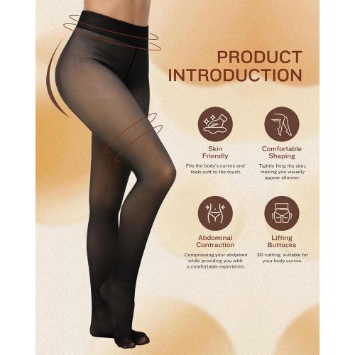 CHRLEISURE Women's Fleece Lined Tights - Fake Sheer Warm Pantyhose Thick Winter Leggings medium