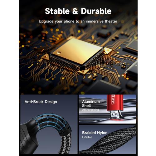 JSAUX USB C to HDMI Cable 10ft/3M (4K@60Hz), USB 3.1 Type C to HDMI 2.0 Cord, HDR, HDCP 2.2 Compatible with iPhone 16/16 Plus/16 Pro/16 Pro Max, Galaxy S24 S23 S22, iPad Pro -Red