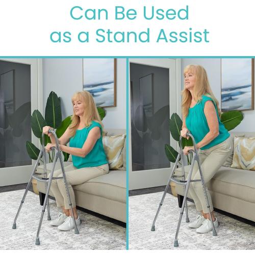 Vive Hemi Walker for Seniors - Narrow for Small & Tight Spaces, Ultra Lightweight, One-Handed Folding Walker, Foldable, Works as Chair Stand Assist Aid Grab Bar for Elderly - Sit to Stand Side Cane