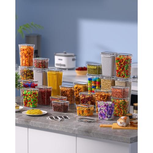Airtight Food Storage Containers with Lids, 24 PCS Kitchen and Pantry Organization Canisters, BPA-Free, PVC-Free, Food-grade Plastic Leak-proof Jars for Cereal, Flour, Sugar, Extra 24 Labels & Marker