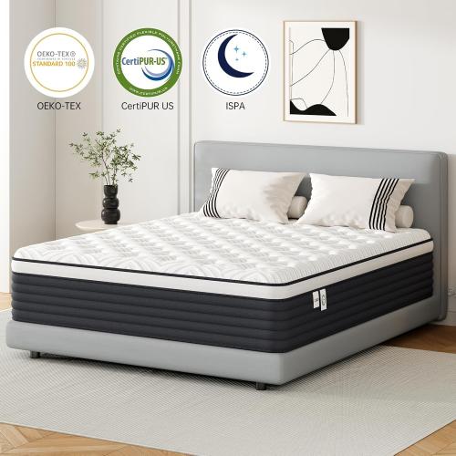 Twin Mattress, 12 Inch Hybrid Memory Foam Mattress in a Box, Pressure Relief for Back Support, Medium Firm, Individually Pocket Springs, 100-Night Trial & CertiPUR-US Certified, Twin Size, White