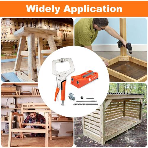 Pocket Hole Jig System Kit, Pocket Screw Jig with 11 Inch Clamp, Square Driver Bit, Hex Wrench, Depth Stop Collar, Step Drill Bit, Coarse Square Driver Screws, All In One for Joinery Work