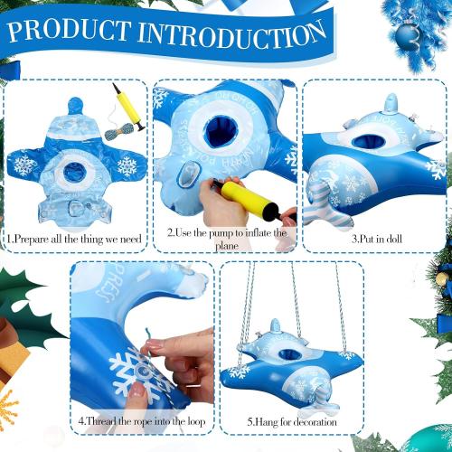 2 Pcs Airplane Toy Christmas Elf Inflatable Plane Ride Toy Airplane with Cotton Rope and Pump for Christmas Party Decoration
