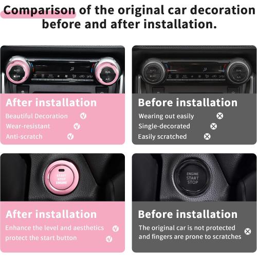 Polodunn for Toyota RAV4 Accessories 2025 2024 2023 2022 2021 2020 2019 -Air Conditioning Knob Covers, Push Start Button Cover Trim Rings 4pcs (Pink)