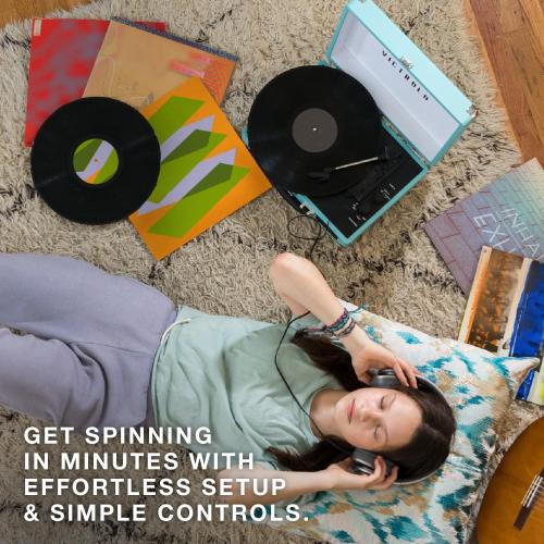 Victrola Journey - Bluetooth Suitcase Record Player - Brown | Built-in stereo speakers, 3-speed turntable plays 7, 10 and 12 records, Bluetooth streaming, headphone jack