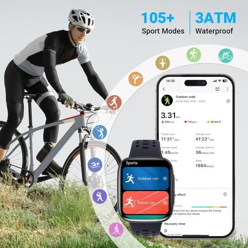 Smart Watches for Men Android iPhone (2 Bands), 1.85 AMOLED Screen Smartwatch Fitness Tracker 3ATM Waterproof with Bluetooth Calls, AI Control, Heart Rate/SpO2/Sleep Monitor, 7 Days Battery