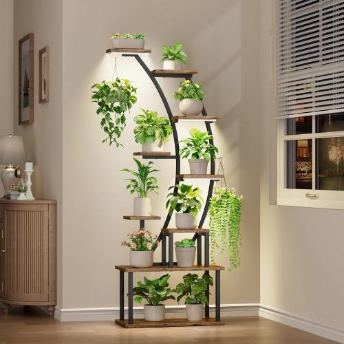 Plant Stand Indoor with Grow Lights, 63 Tall Indoor Plant Shelf, 9 Tiered Corner Plant Holder, Large Flower Display Shelves for Living Room, Bedroom, Office, Home Decor