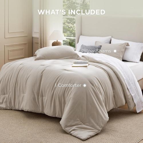 Bedsure king Comforter  - Beige Soft Bedding for All Seasons, Cationic Dyed King Size Comforter 120x98