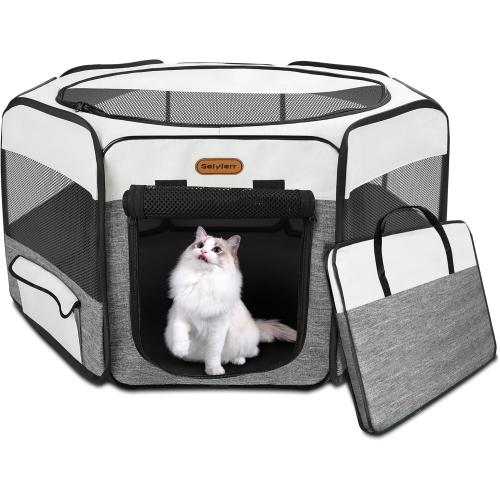 Dog Playpen, Portable Pet Playpen, Puppy Playpen, Cat Playpen with Carrying Case, Dog Playpen for Small Dogs Indoor/ Outdoor, Removable Mesh Shade Cover