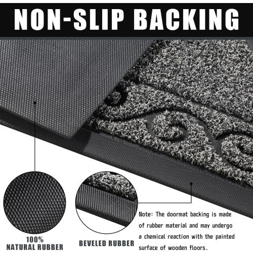 Yimobra Welcome Mats for Front Door 29.5x17, Heavy Duty Waterproof Outdoor Door Mat Outside Entrance, Non-Slip Low Profile Indoor Entryway Mat for Garage Patio, Black Gray