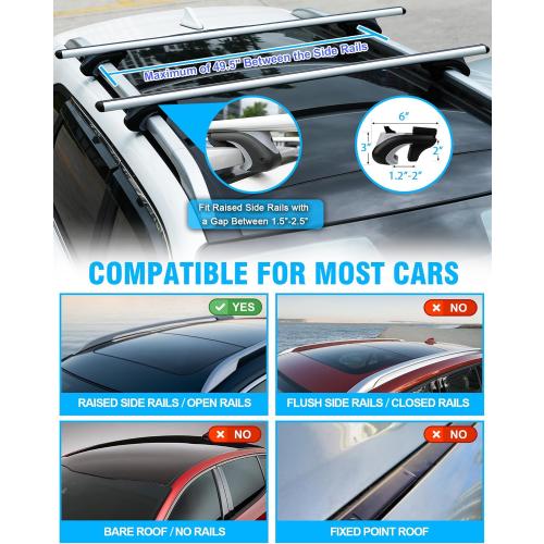 Car Roof Rack Cross Bars 55 Thick Aluminum Crossbars Universal Roof Rack Adjustable Roof Cross Bars with 200 lbs Load Capacity Fits Most Vehicles with Existing Raised Side Rails with Gap